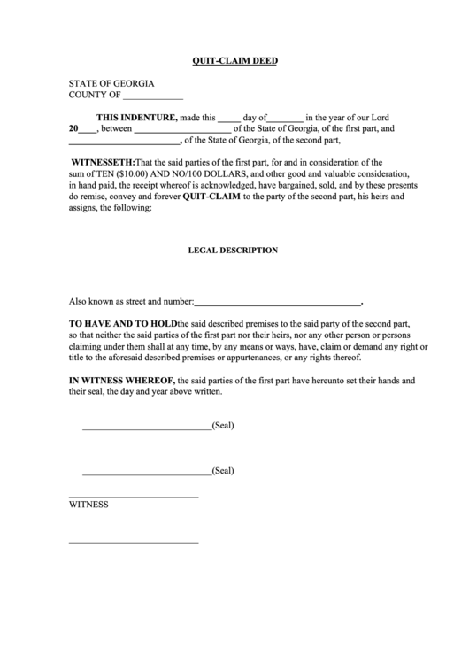 Quit-Claim-Deed With Legal Description Printable pdf