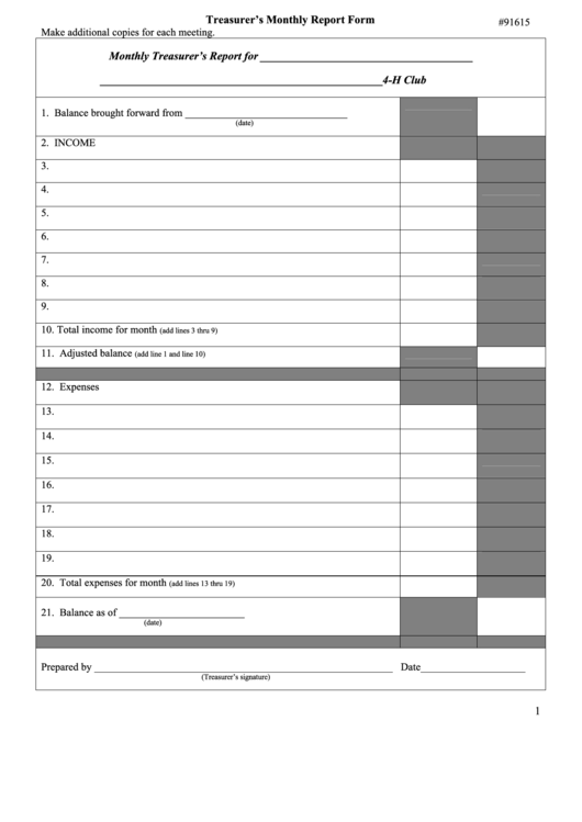 Treasurer Report Template