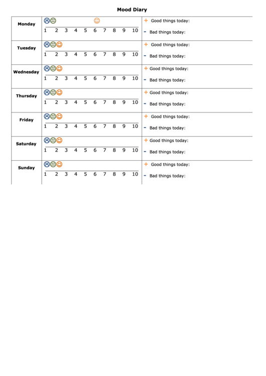 Mood Diary Template Printable Pdf Download