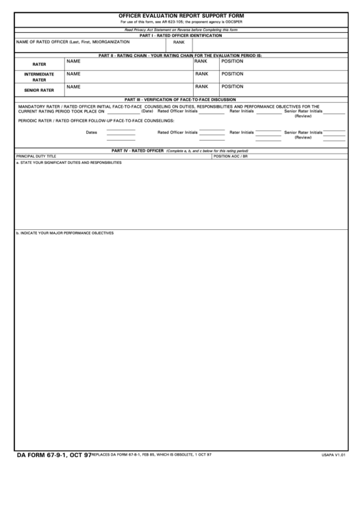 Da Form 67-9-1 - Officer Evaluation Report Support Form Printable pdf