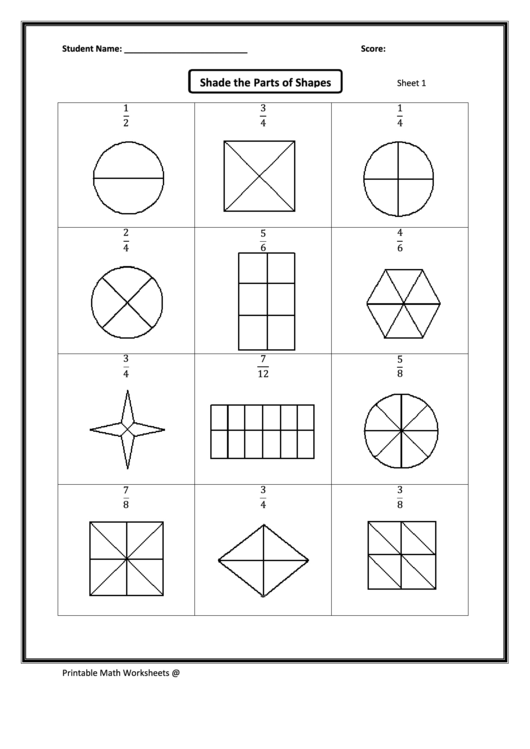 Shade The Parts Of Shapes Worksheet With Answer Key Printable pdf