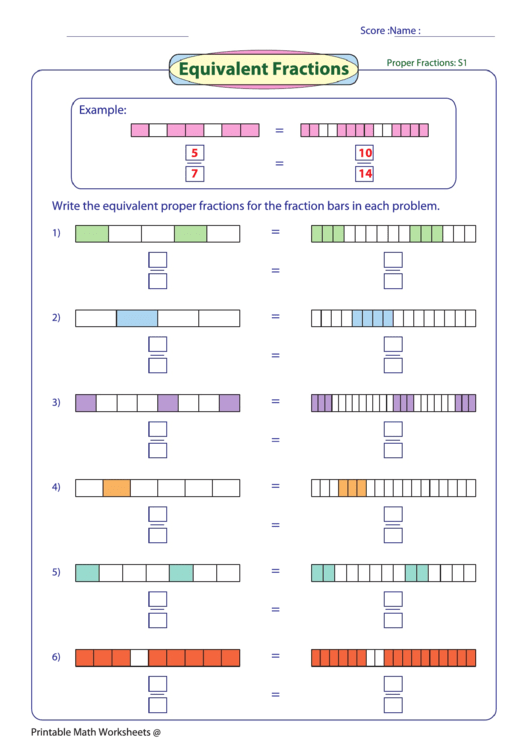 Equivalent Fractions Printable pdf