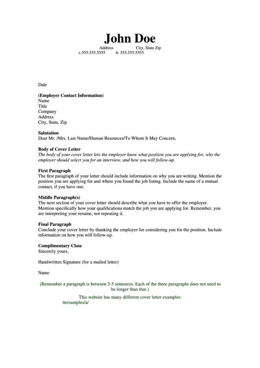 Cover Letter Template Printable pdf