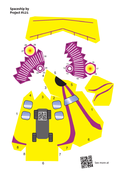 Yellow / Purple Spaceship Paper Craft Template Printable pdf