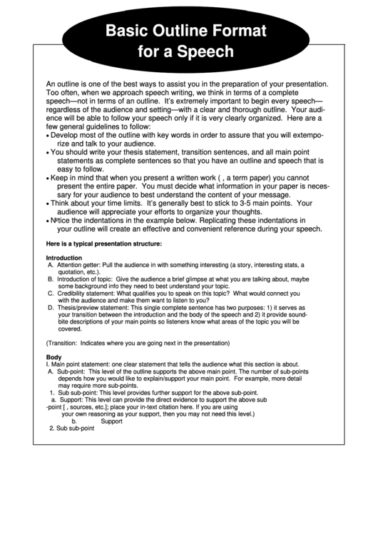 Basic Outline Format For A Speech