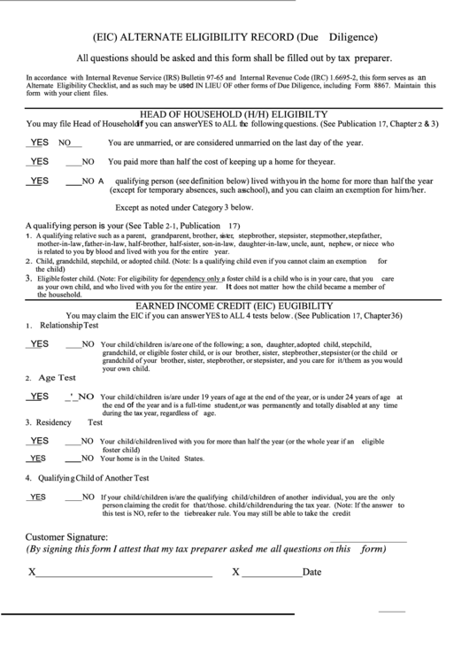 (Eic) Alternate Eligibility Record (Due Diligence) Printable pdf