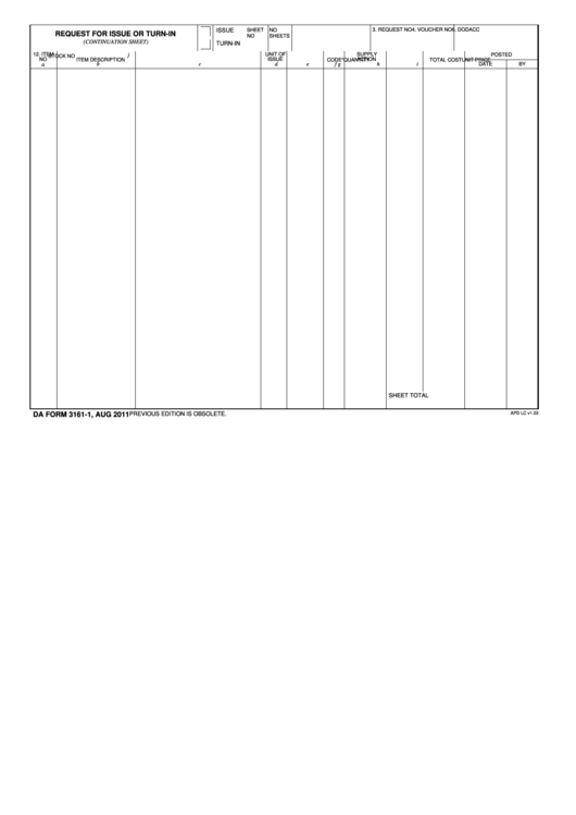 Fillable Da Form 3161 1 Request For Issue Or Turn In Continuation