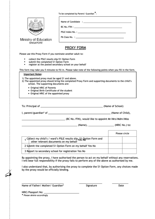 Proxy Form - Moe (Singapore) Printable pdf