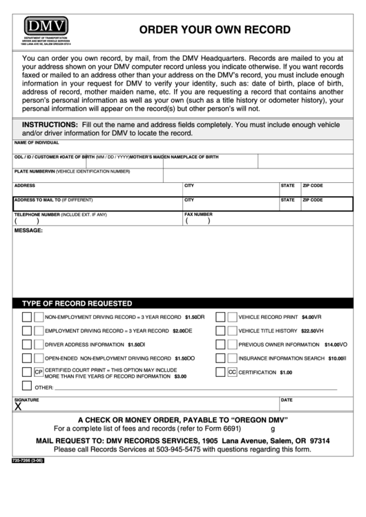 Form 735-7266 - Order Own Records Printable pdf