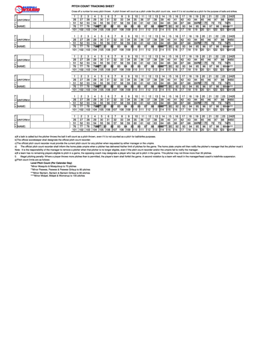Pitch Count Tracking Sheet Template - Baseball Ontario Printable pdf