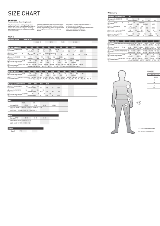 Helly Hansen Size Chart Printable pdf