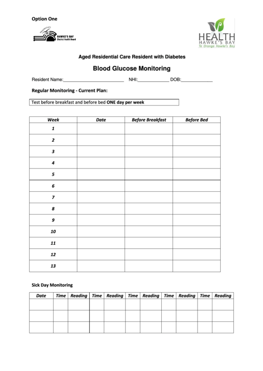 Printable Blood Glucose Monitoring Chart