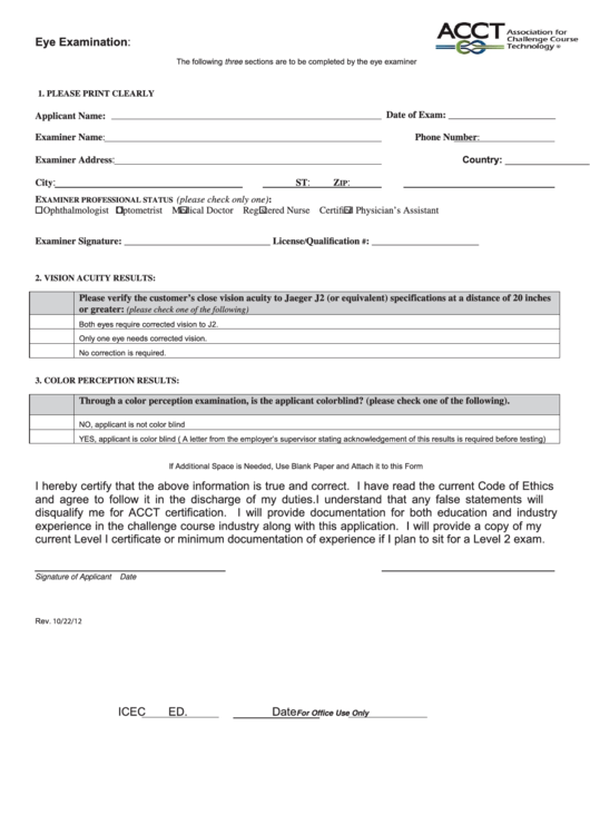 Eye Exam Form Acct Printable Pdf Download