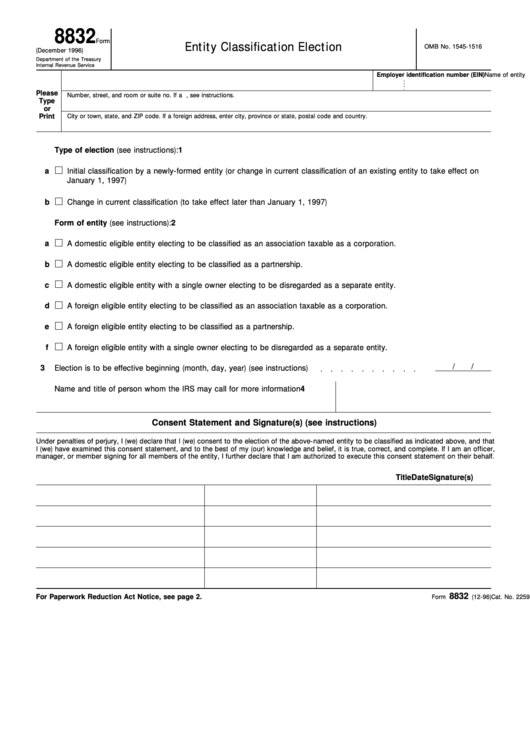 Form 8832 (Rev. December 1996) Printable pdf