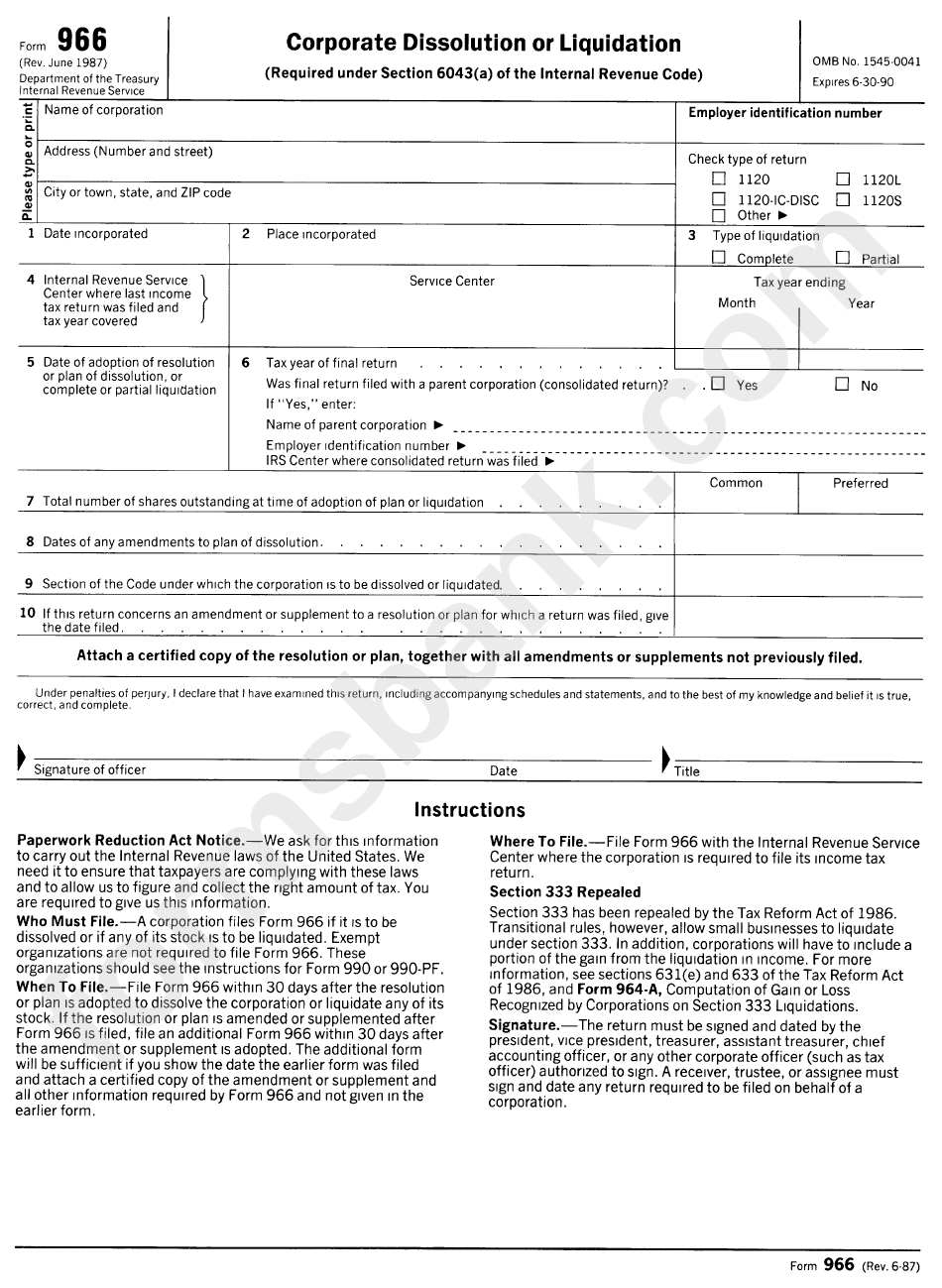 Form 966 (Rev. 06-1987)