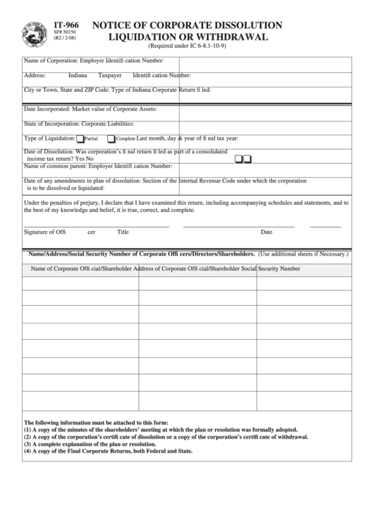 Fillable Form It-966 - Indiana State Forms Online Catalog Printable pdf