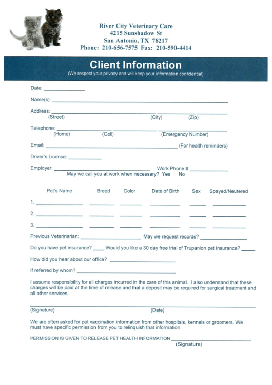 Fillable Client Information Form Printable pdf