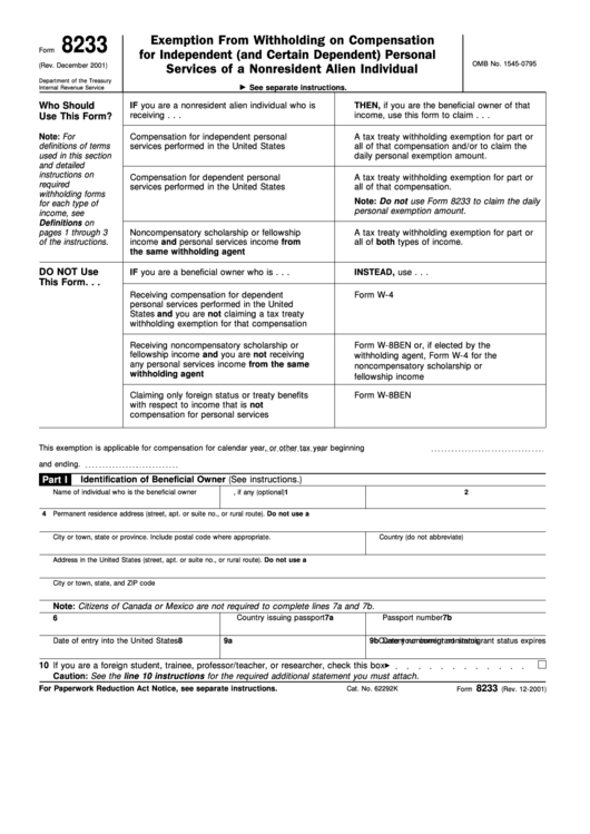 Form 8233 - Ucla Department Of Bioengineering Printable pdf