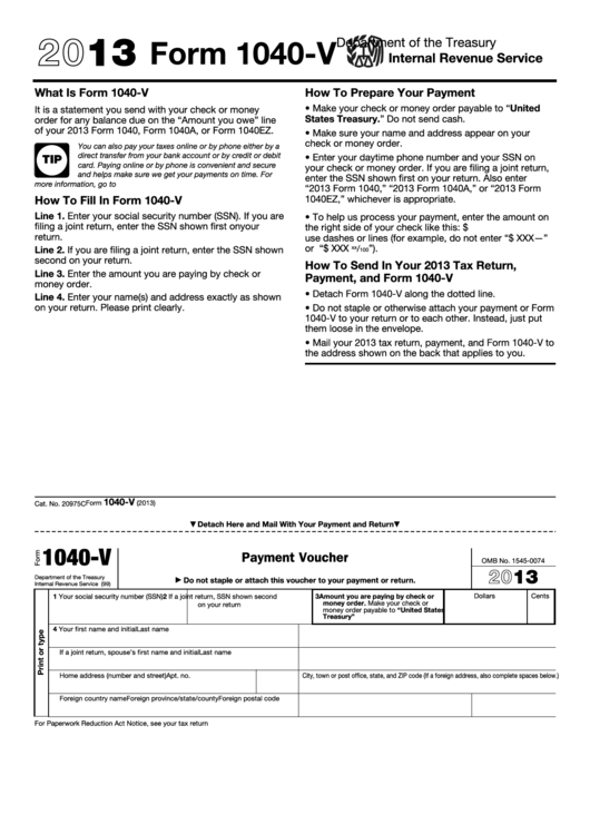 Fillable 2013 Form 1040-V Printable pdf