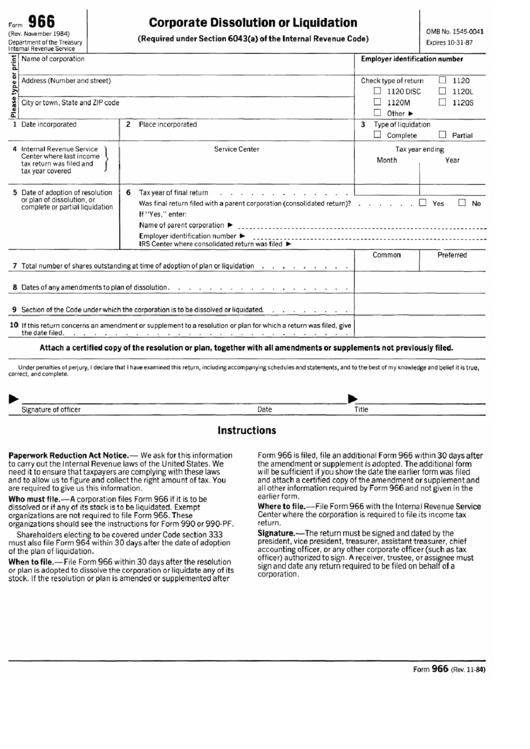 Form 966 (Rev. 11-1984) Printable pdf