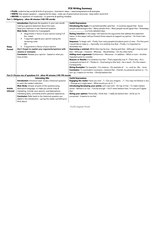 Fce Writing Summary Printable pdf