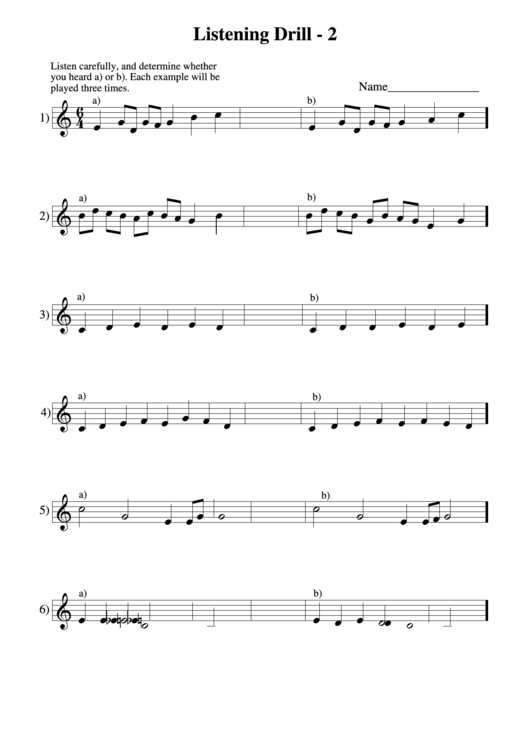 Listening Drill #2 (Sheet Music) Printable pdf