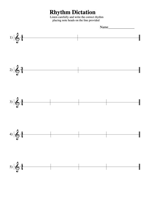Rhythmic Dictation Printable pdf