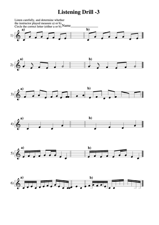 Listening Drill #3 (Sheet Music) Printable pdf