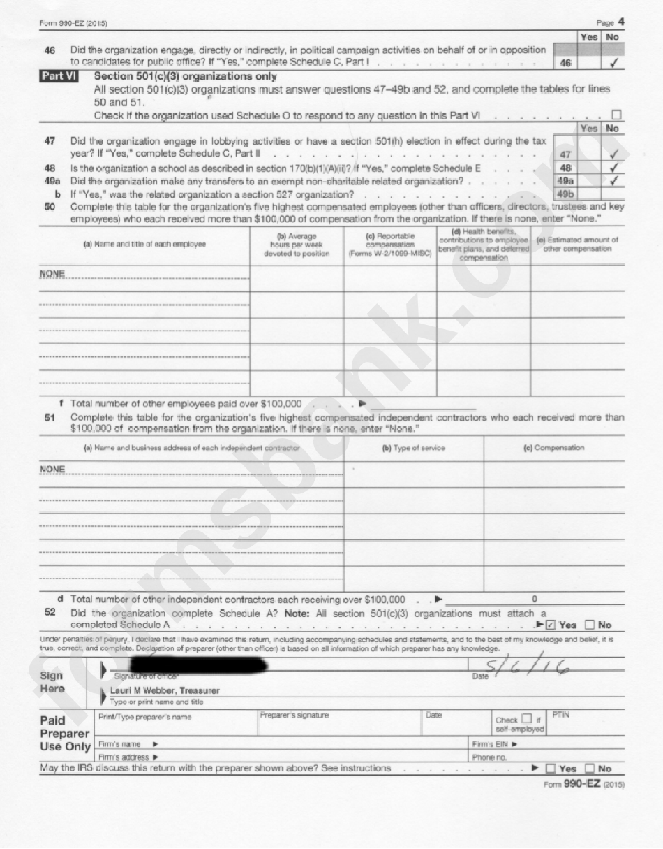 Form 990 Ez - Short Form Return Of Organization Exempt From Income Tax 2015