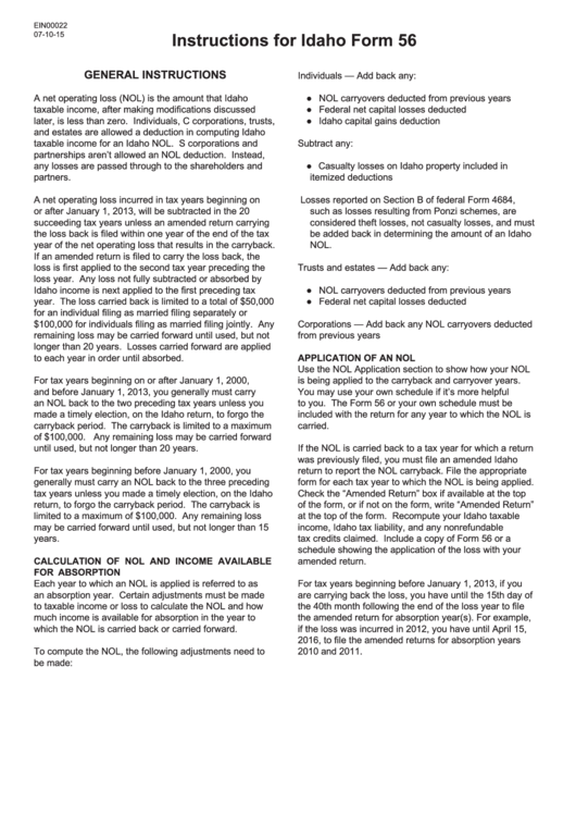 Instructions For Idaho Form 56 Printable pdf