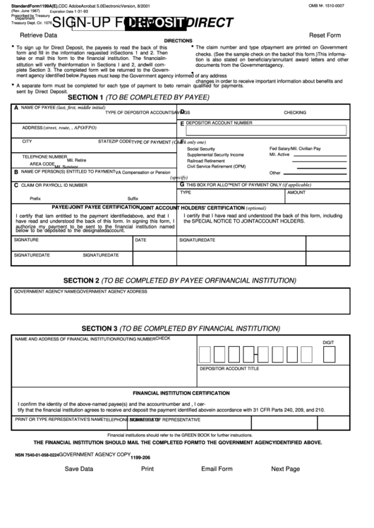Standard Form 1199a Direct Deposit Sign Up Form Printable Pdf Download