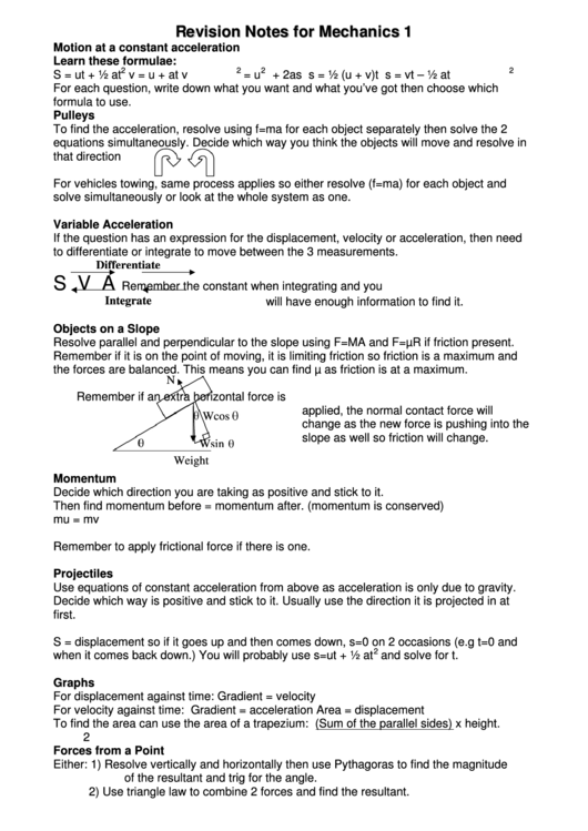 Revision Notes For Mechanics Printable pdf