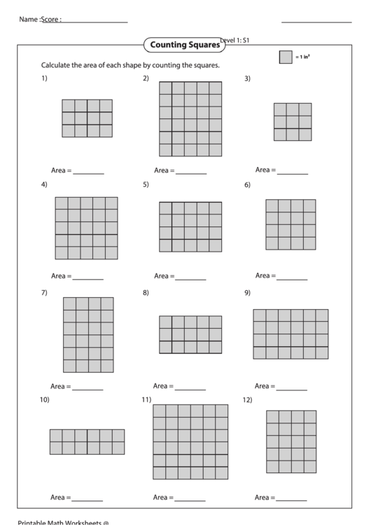 Counting Squares Worksheet Printable pdf