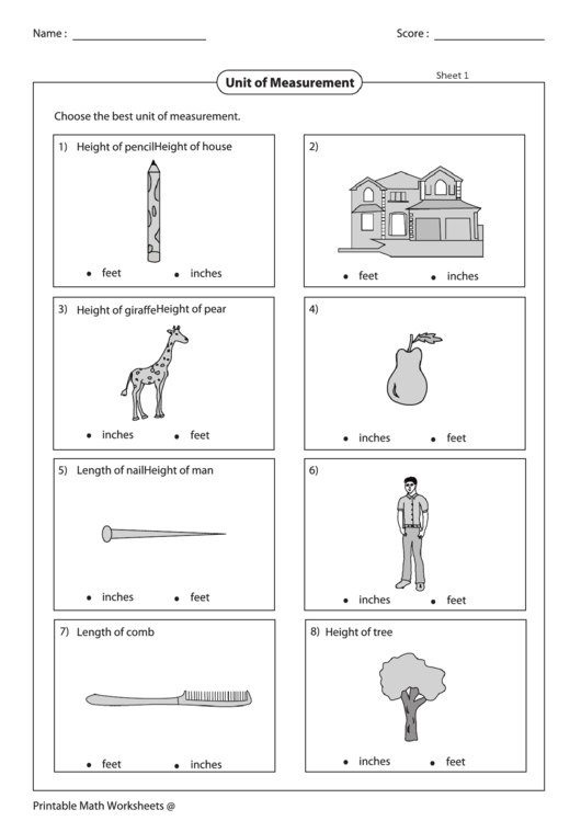 Unit Of Measurement Worksheet printable pdf download