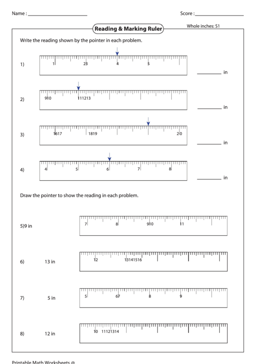 Reading & Marking Ruler Worksheet Printable pdf