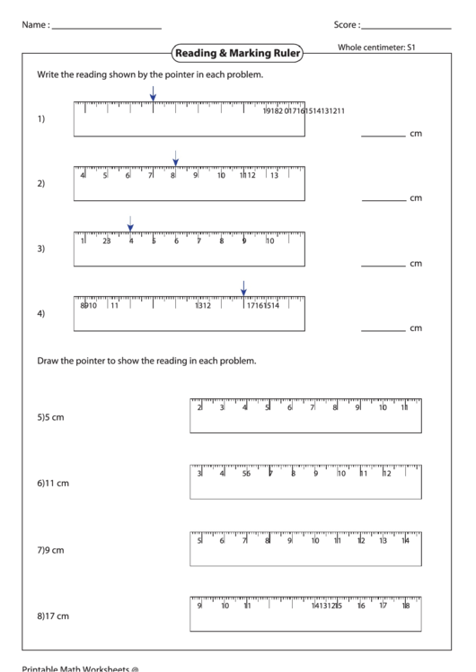 Reading & Marking Ruler Worksheet Printable pdf