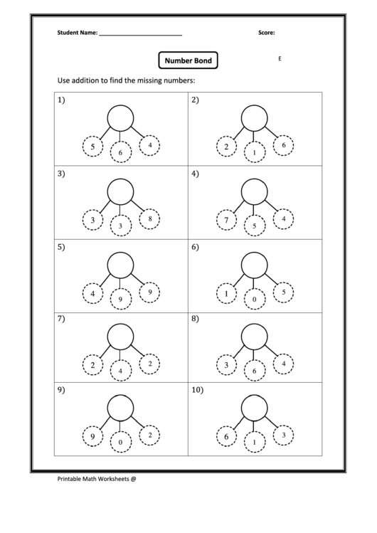 Number Bond Worksheet Printable pdf