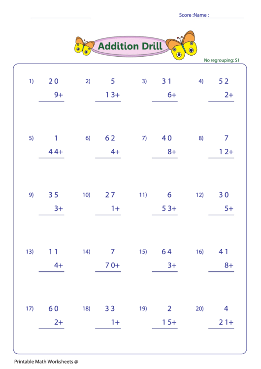 Addition Drill Worksheet Printable Pdf Download