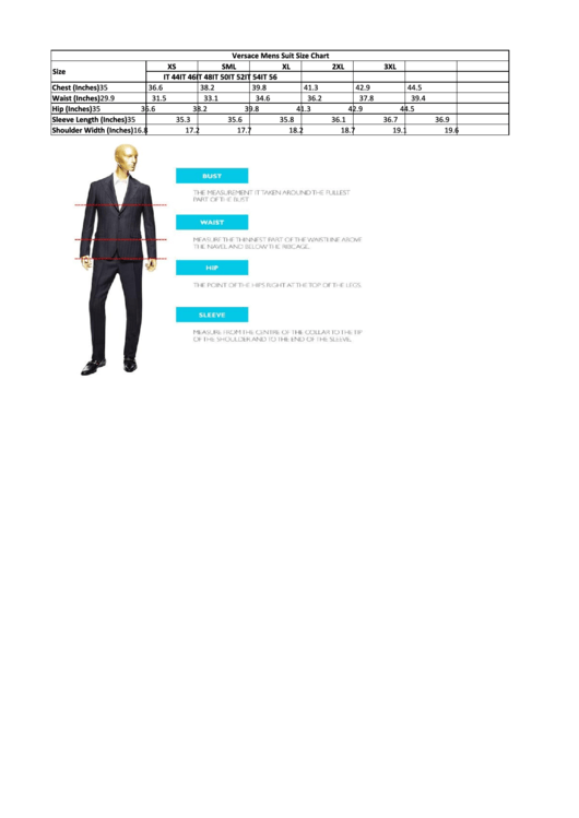 Versace Mens Suit Size Chart Printable pdf