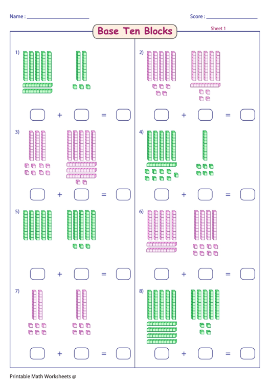 Base Ten Blocks Worksheet Printable pdf