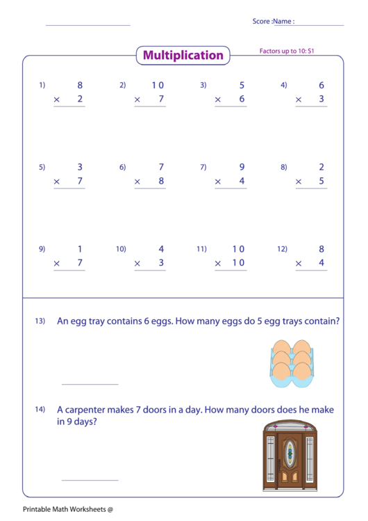 Multiplication Worksheet Printable pdf
