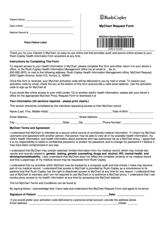 Mychart Request Form Printable pdf