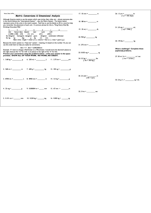 Metric Conversions Dimensional Analysis Fulton County Schools