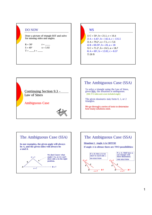 The Ambiguous Case (Ssa) Cheat Sheet Printable pdf