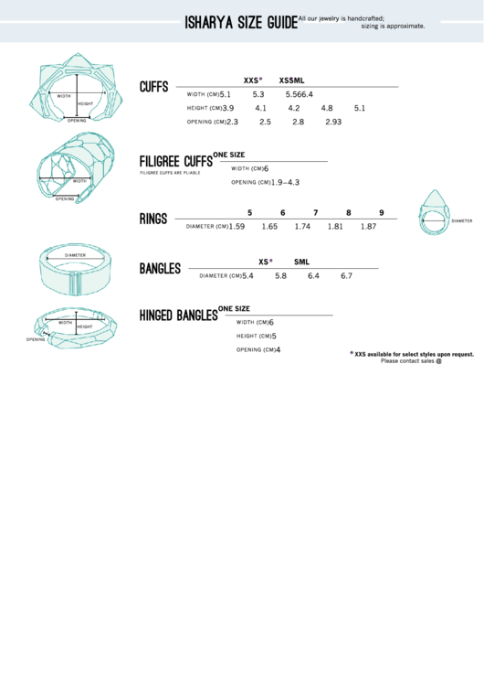 Isharya Size Guide Printable pdf