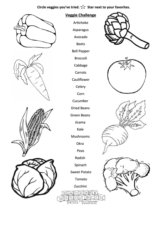 Veggie Challenge Worksheet Printable pdf