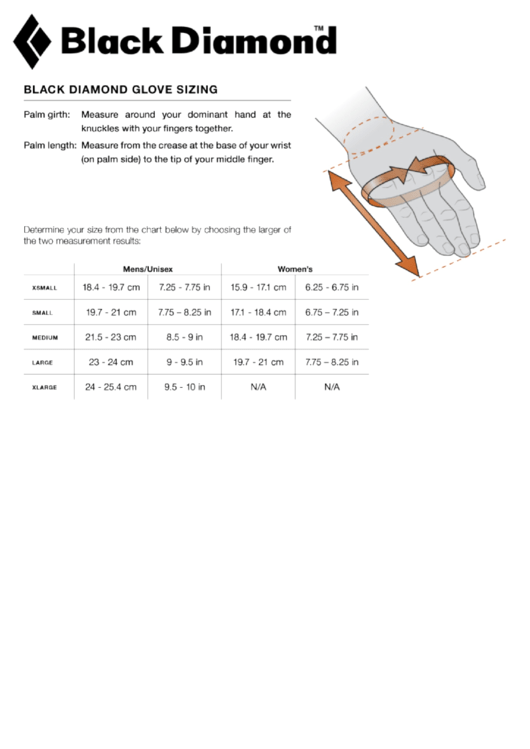 Black Diamond Glove Size Chart Printable pdf