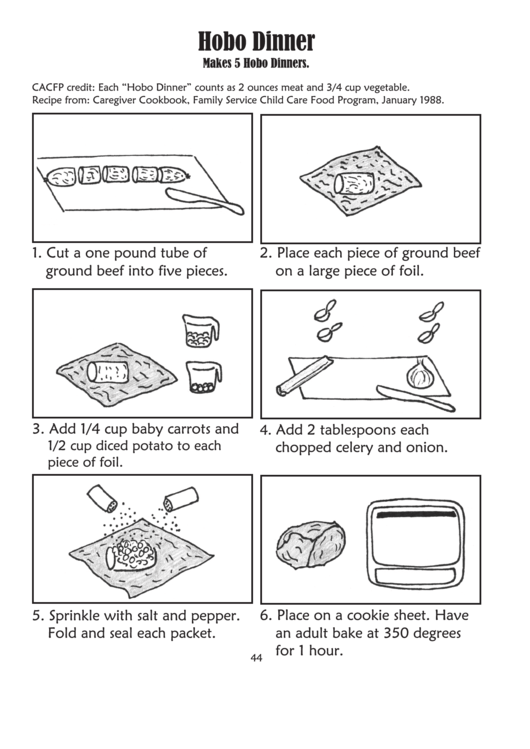 Hobo Dinner (Kids Activity Sheet) Printable pdf