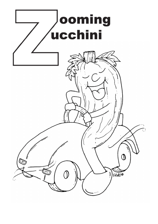 Zooming Zucchini Letter Z Template Printable pdf