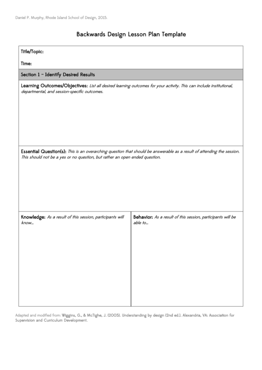 Backwards Design Lesson Plan Template printable pdf download